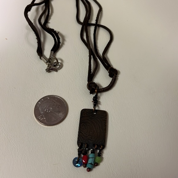 Handmade artisan boho copper and bead necklace pendant. One of a kind. NWT. - Picture 2 of 4